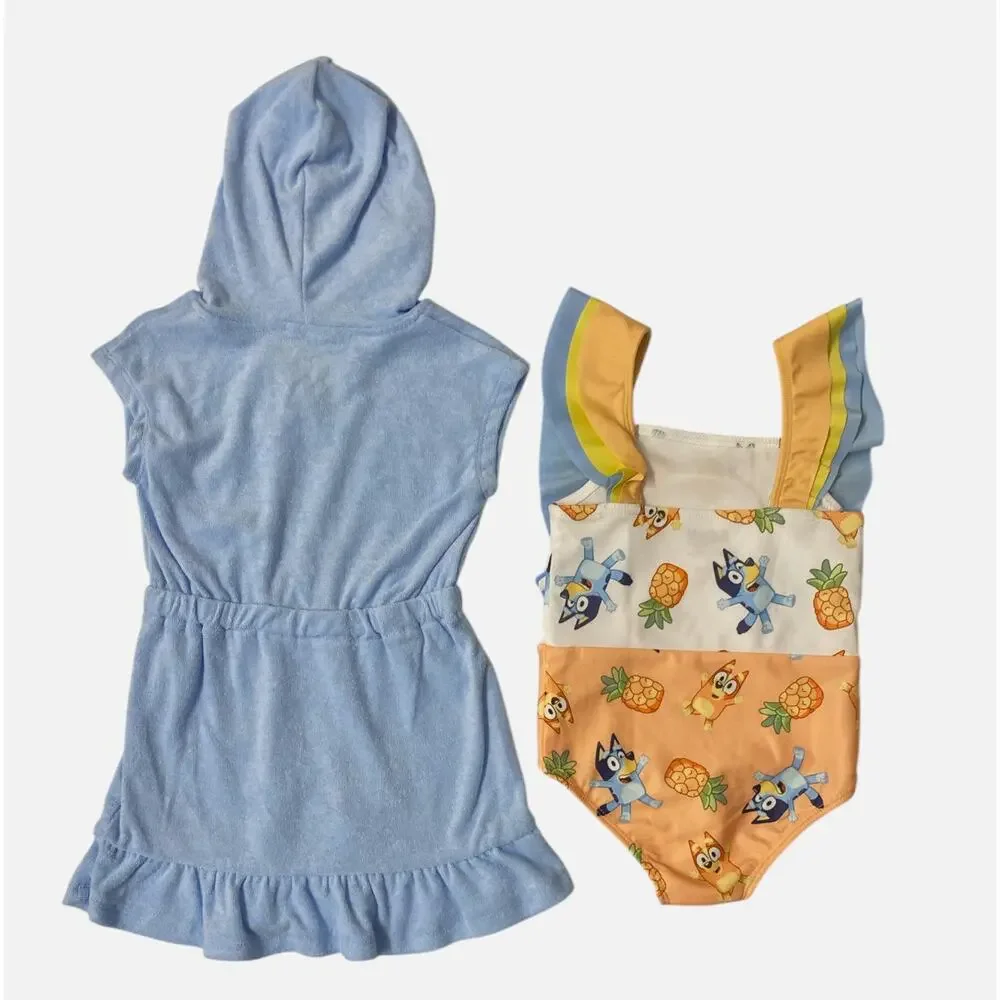 Bluey Cartoon Toddler Girl's 2-Piece‎ Coverup and Swimsuit Set NWT Size 2T